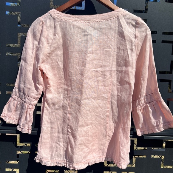 Edward Petite Womens Pastel Pink Linen Boho Embroidered Coquette Girl Blouse - Picture 4 of 12